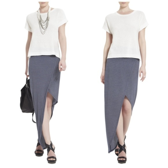BCBGMaxAzria Mercer Ribbed Blue Stripe Maxi Wrap Skirt Size M - Picture 2 of 5